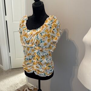 Anthropologie Yellow and Blue Floral Blouse